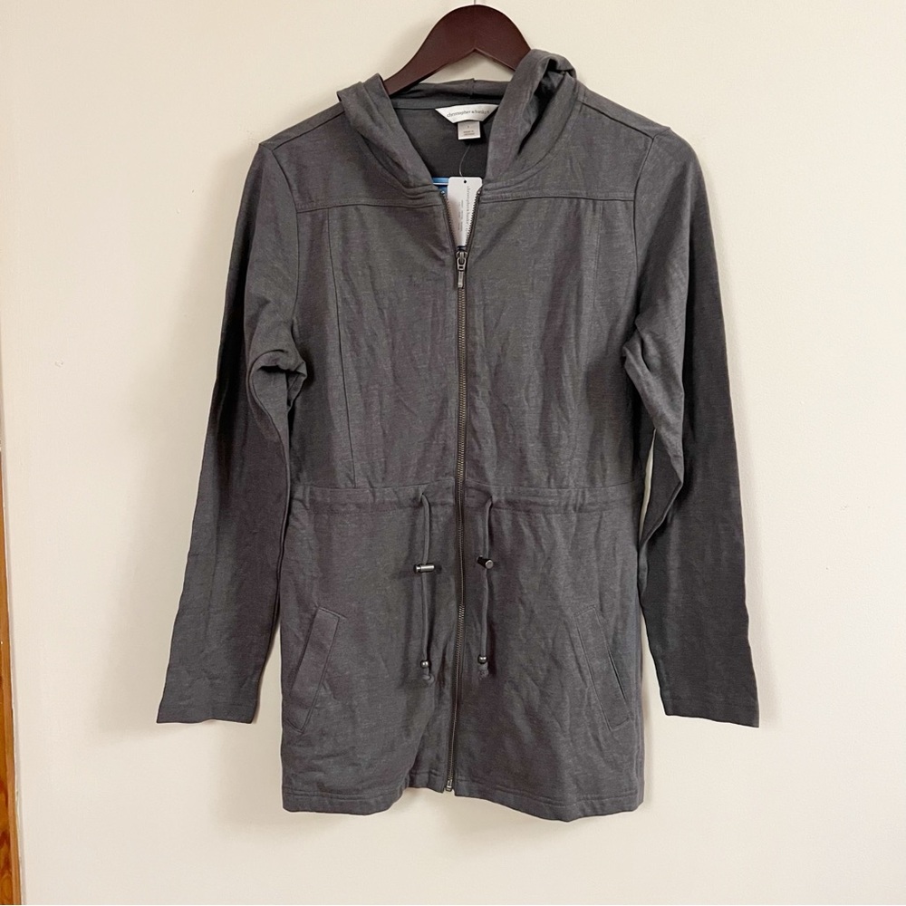 Christopher & Banks Gray Long Length Lightweight Tie Waist Hoodie Size Small NEW
